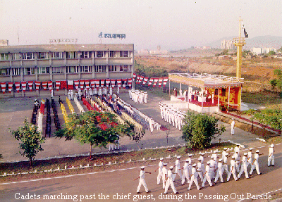 Cadets marching past the chief guest, during the passing out parade